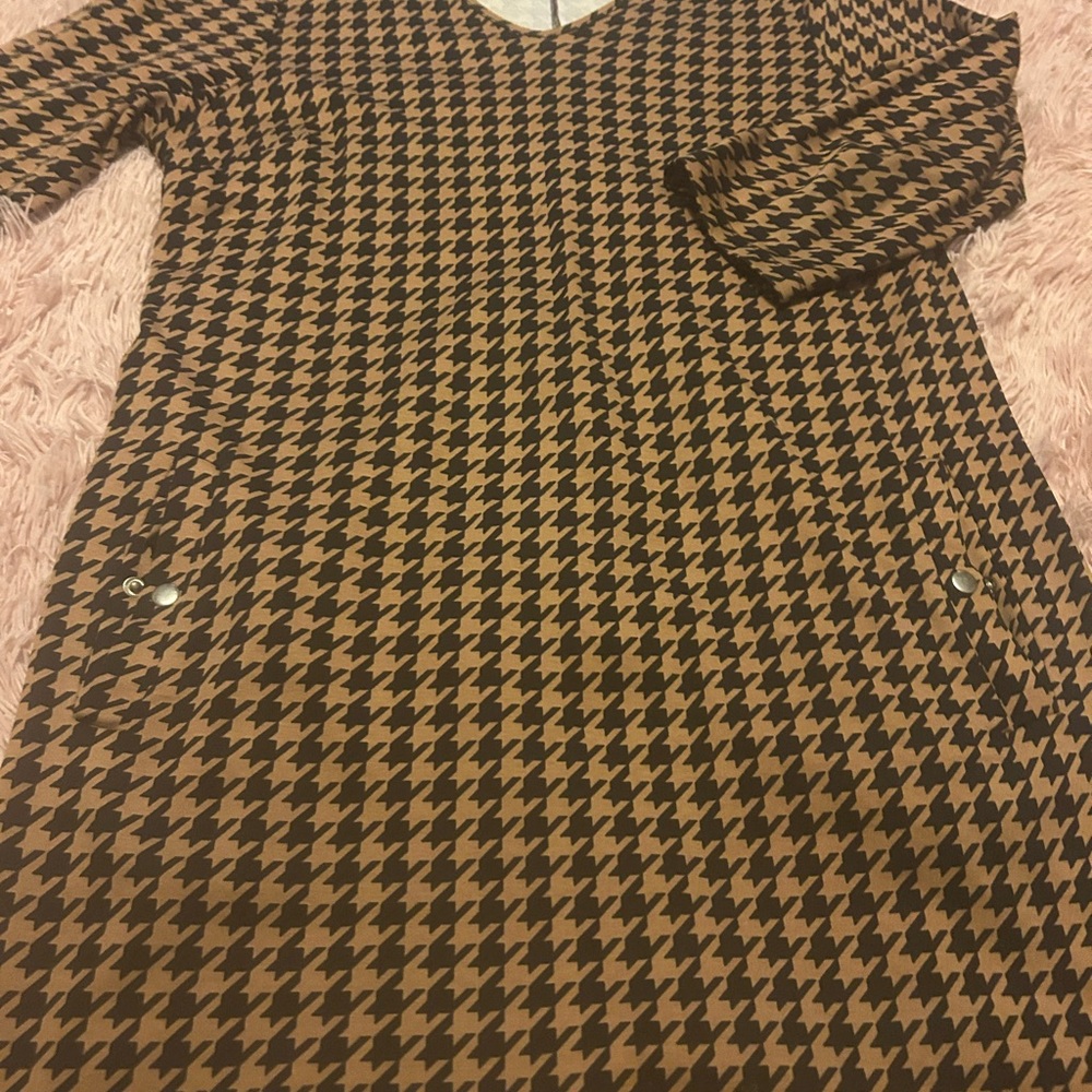 New York & Company Brown and Black Houndstooth Dress